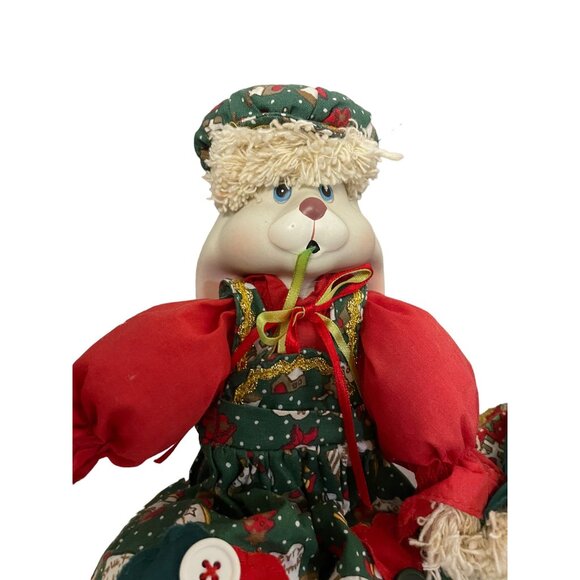 House Of Lloyd Christmas Bunny Dolls Christmas Around 12" Green Red White - Picture 2 of 13